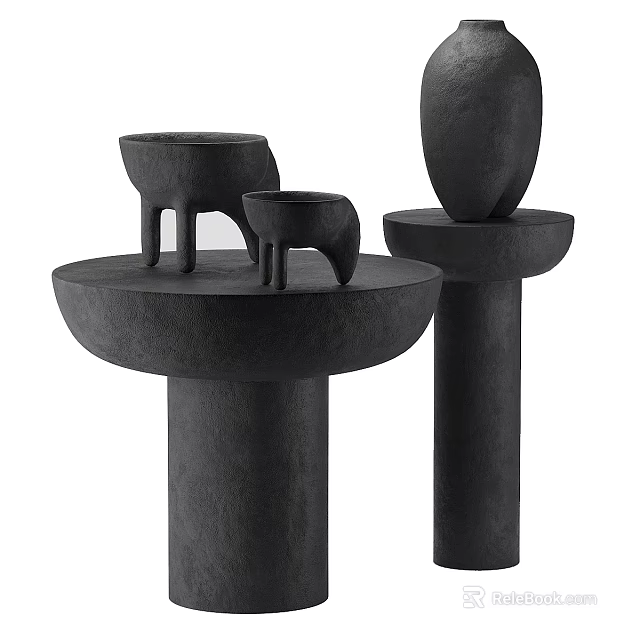 Black Matte Decorative Ornament Set With Various Shapes And Pedestals For Modern Home Decor 3d model 