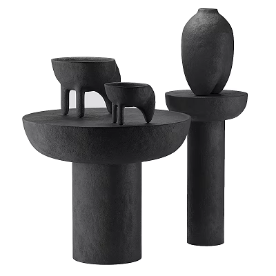 Black Matte Decorative Ornament Set With Various Shapes And Pedestals For Modern Home Decor 3d model