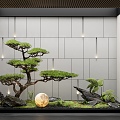 New Chinese Style Indoor Landscape Landscaping Courtyard Sick Plant Combination Stone Moon Light Pine Tree Indoor Landscaping 3d model