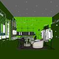 Louis Vuitton Green Clothing Store Interior With Displayed Clothes Shelves Chair And Rug