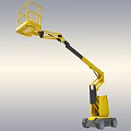 Yellow Mobile Aerial Work Vehicle With Extendable Boom Work Platform And Movable Wheels 3d model