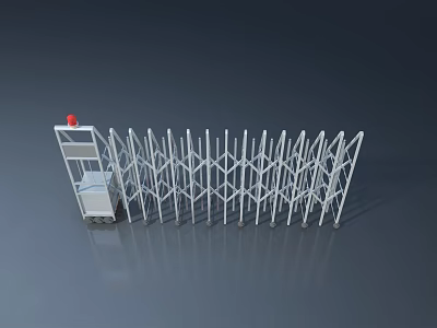 White Metal Frame Telescopic Swing Door With Control Box And Red Button 3d model