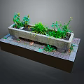 Green Plants In Rectangular Stone Planter With Brick Base And Mixed Heights 3d model