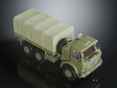 Green Military Truck With Canvas Covered Cargo Bed And Six Wheel Structure 3d model