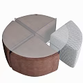 Modern Round Coffee Table With Sectional Brown Upholstered Top And Mesh Side Design 3d model