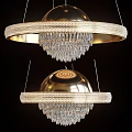 Luxury Gold Round Chandelier with Hanging Crystal Pendants and Decorative Metal Frames