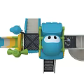 Kindergarten Outdoor Playground Structure With Blue Airplane Design Slides Stairs Windmill And Safe Features
