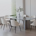 Modern Minimalist Dining Table Set With Marble Top White Chairs And Olive Branch Plant
