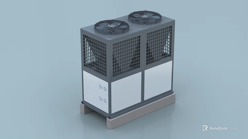 Industrial Equipment Outdoor Unit With Dual Fans Grid Casing Gray And White Design Base Stand 3d model 