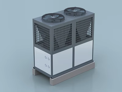 Industrial Equipment Outdoor Unit With Dual Fans Grid Casing Gray And White Design Base Stand 3d model