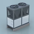 Industrial Equipment Outdoor Unit With Dual Fans Grid Casing Gray And White Design Base Stand
