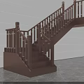 Brown Wooden Staircase with Railings and White Tile Wall Interior Design
