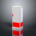White And Red Storage Cabinet With Multiple Drawers Red Handle And Reflective Base