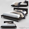 Modern Double Bed With Leather Headboard Dark Frame White Mattress And Colored Bedding