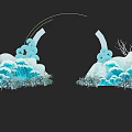 Blue Decorative Scene With Whale Clouds Waves Snow Like Elements And Branches