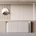Modern Bedroom Accent Wall With Round Lamp And Vertical Slats