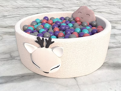 Round White Play Equipment With Deer Face Design Colorful Balls And Smiling Stone Toy 3d model