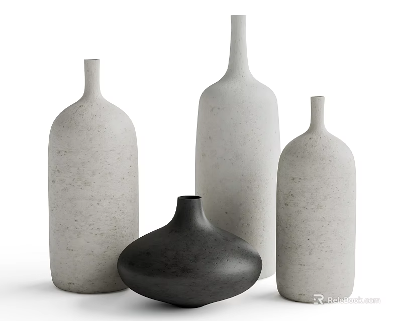 Modern Textured Vases in Light and Black with Minimalist Design 3d model 