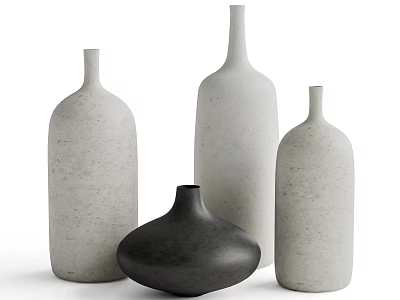 Modern Textured Vases in Light and Black with Minimalist Design 3d model