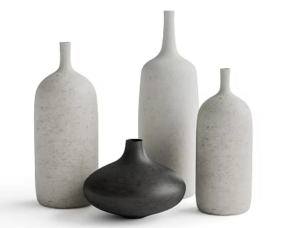 Modern Textured Vases in Light and Black with Minimalist Design 3d model