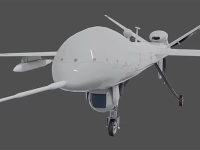 White Fighter Drone With Streamlined Fuselage Long Wings And Extended Landing Gear 3d model