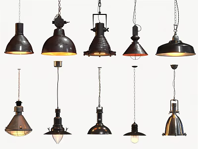 Various Designs Of Pendant Lights With Classic Styles And Metal Shades 3d model