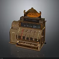 Antique Pure Gold Cash Register With Ornate Decorative Design And Electronic Functions