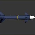 Blue Military Missile With White Conical Head Yellow Band And Blue Fins On Gray Background With Reflection