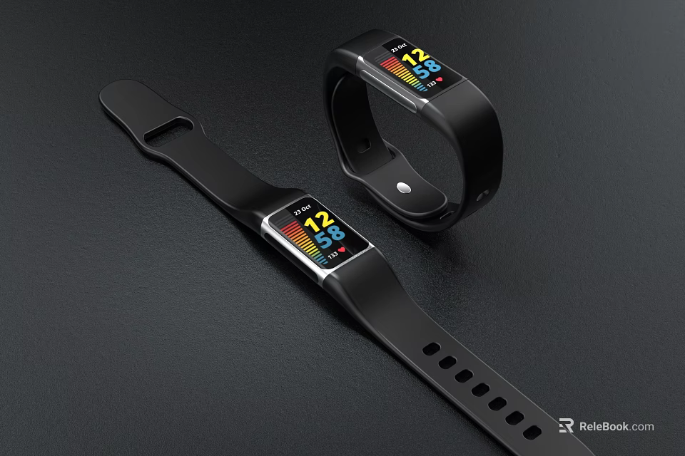 Smart Bracelet with Health Monitoring Display and Black Wristband Design 3d model 