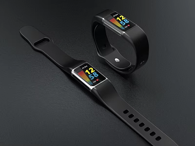 Smart Bracelet with Health Monitoring Display and Black Wristband Design 3d model