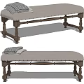 Stylish Upholstered Ottoman Bench With Linen Fabric Wooden Turned Legs And Decorative Nail Trim