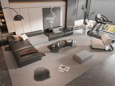 Modern Living Room Interior With Sofa Coffee Table Set Gray Rug And Ottoman 3d model