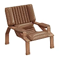 Brown Leather Leisure Chair with Quilted Backrest and Wooden Armrests Legs Modern Design