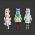 Three Children Characters With Pointed Ears In Different Outfits Standing Together 3d model