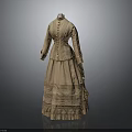 Elegant Vintage Button Front Dress With High Collar Long Sleeves Ruffled Skirt