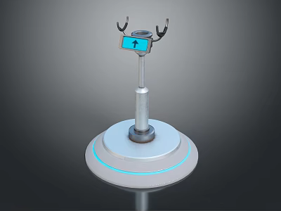 Contemporary Metal Device With Circular Base Blue Light Ring And Upward Arrow 3d model