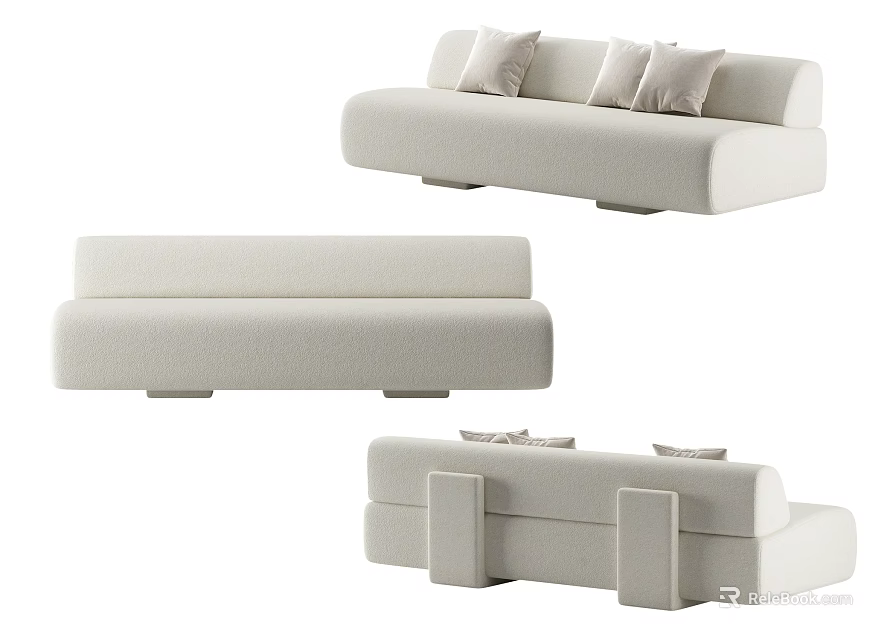 Modern Beige Fabric Sectional Sofa With Decorative Pillows And Clean Lines Design 3d model