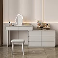 Modern White Dressing Table Interior With Mirror Stool And Cosmetics 3d model