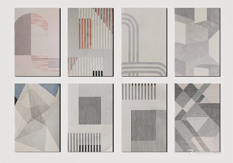 Modern Square Rugs With Various Geometric Patterns And Neutral Color Tones 3d model