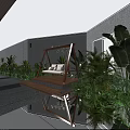 Relaxing Roof Garden With Wooden Swing Green Plants And Evening Lighting