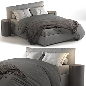 modern double bed sheet blanket pillow person 3d model