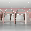 Spacious Dance Fitness Studio With Pink Walls Mirrors Barre Large Windows And White Curtains