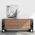 Modern Wooden Decorative Cabinet With Black Marble Legs Green Plant And Decorative Painting
