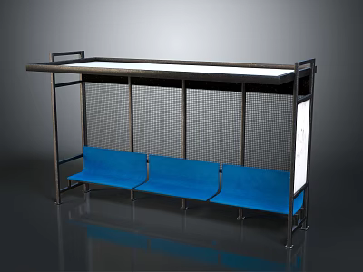 Modern Station Waiting Area With Blue Seats Black Metal Frame And Countertop 3d model