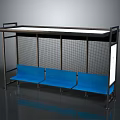 Modern Station Waiting Area With Blue Seats Black Metal Frame And Countertop