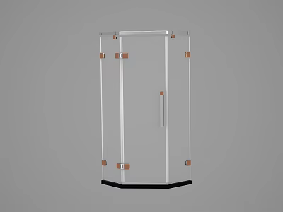 Transparent Glass Hexagonal Shower Sauna Enclosure With Metal Connectors And Black Base 3d model