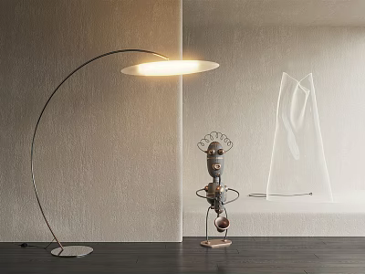 Modern Arched Floor Lamp Illuminated With Decorative Figurine And Transparent Sculpture 3d model