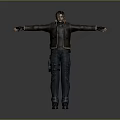 3D Male Character Wearing Brown Jacket Dark Pants With Arms Outstretched In Gray Gradient Background