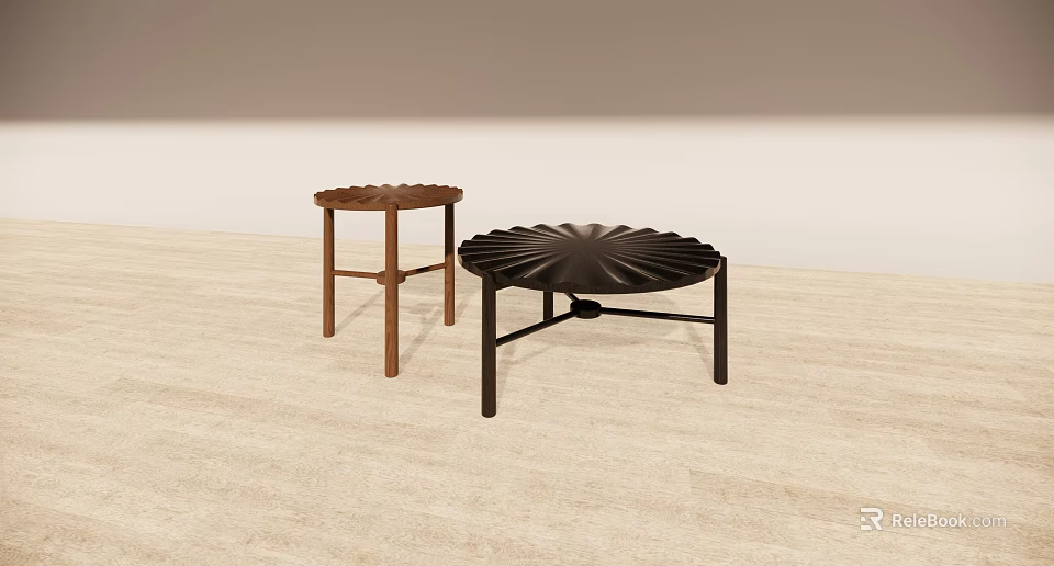 Two Modern Coffee Tables with Wooden and Metal Frames Petal Shaped Top for Living Room 3d model 