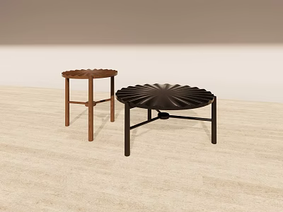 Two Modern Coffee Tables with Wooden and Metal Frames Petal Shaped Top for Living Room 3d model